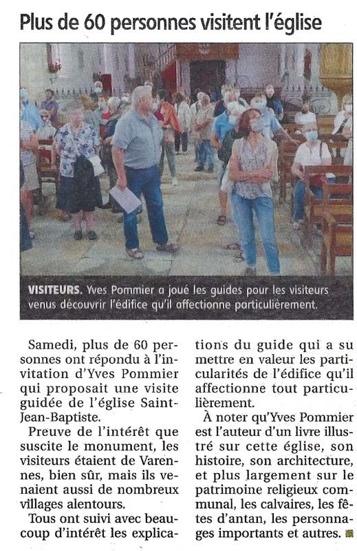 Plus de 60 personnes visitent l’église. Yonne Républicaine du 04/07/2020