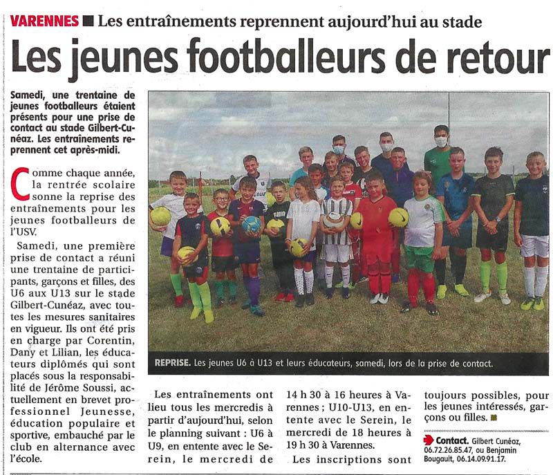 Les entraînements reprennent aujourd’hui au stade. Yonne Républicaine du 03/09/2020