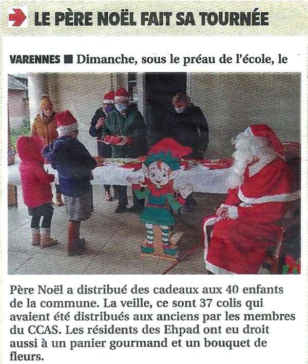 Distribution de cadeaux de Noël aux enfants de Varennes. Yonne Républicaine du 23/12/2020