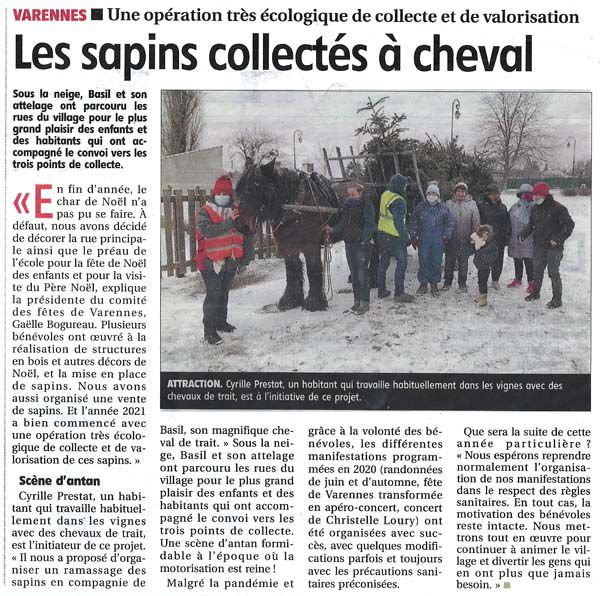 Les sapins collectés à cheval. Yonne Républicaine du 20/01/2021