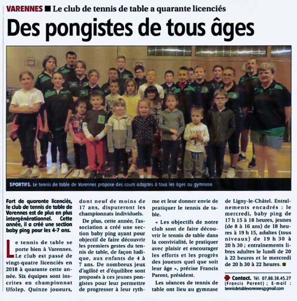 Des pongistes de tous âges. Yonne Républicaine du 21/11/2022