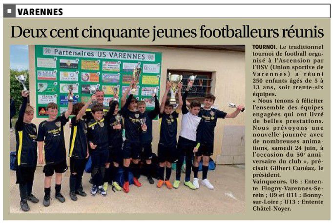 250 jeunes footballeurs réunis pour le traditionnel tournoi de Varennes. Yonne Républicaine du 26/05/2023