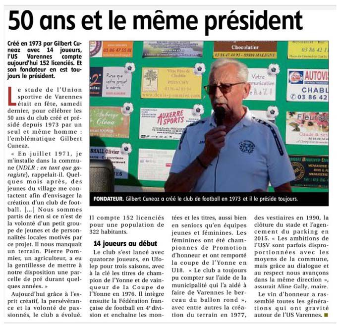 50 ans USV. Yonne Républicaine du 01/07/2023